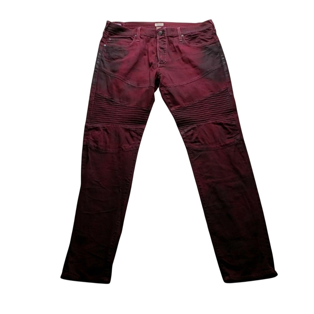 True Religion Jeans Mens 38x33 Red Rocco Classic Slim Moto Biker Made In USA